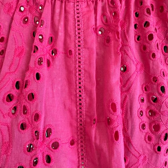 Jennifer + Grace Pink Eyelet Lace Ruffle Short Flutter Sleeve Cotton Blouse M - Picture 2 of 8
